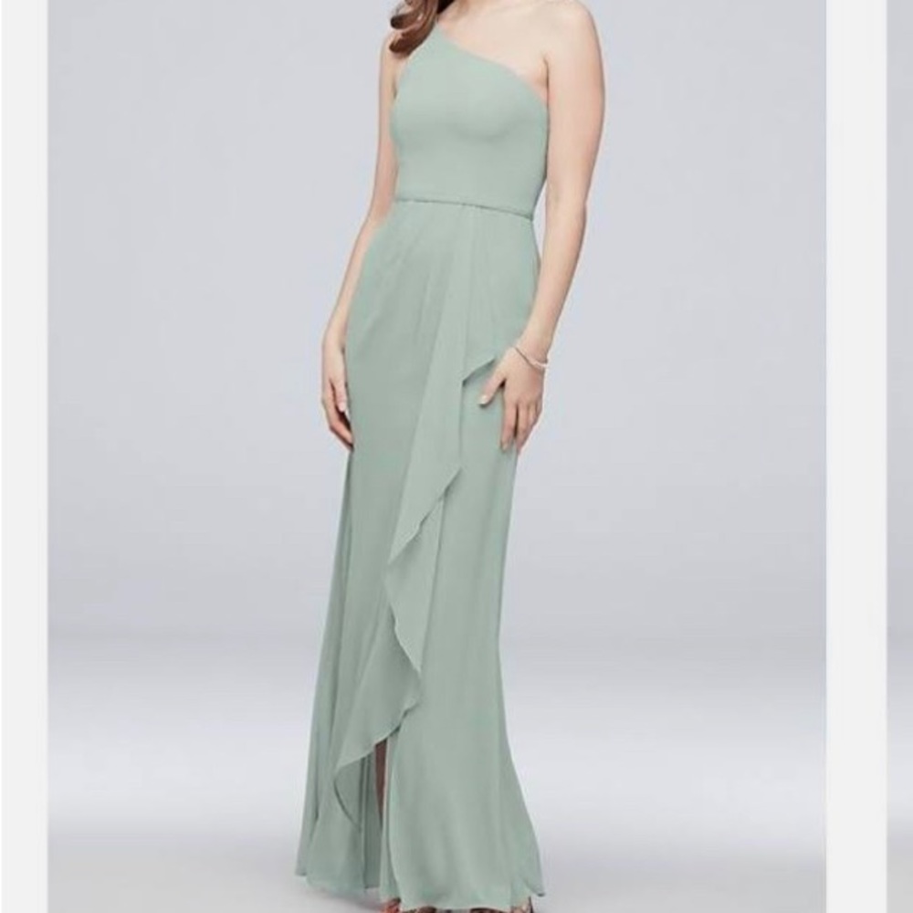 Sage green , One should strap bridesmaids dress